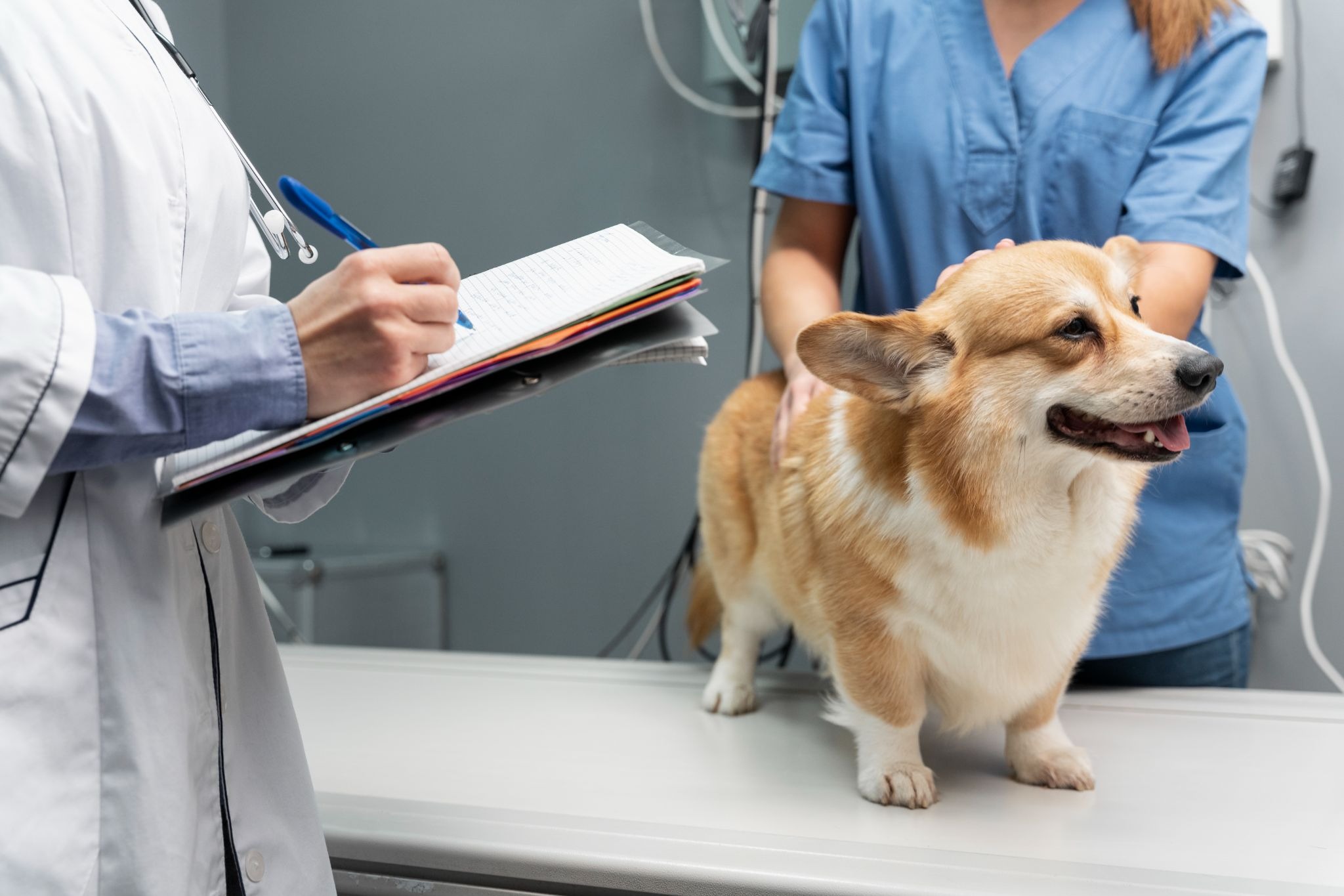 Veterinarian completing medical documentation after clinic hours